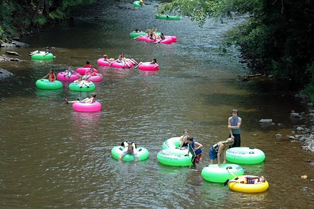 people water tubing on a river